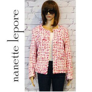 NWT!! NANETTE LEPORE, Classic design -pink plaid tweed jacket